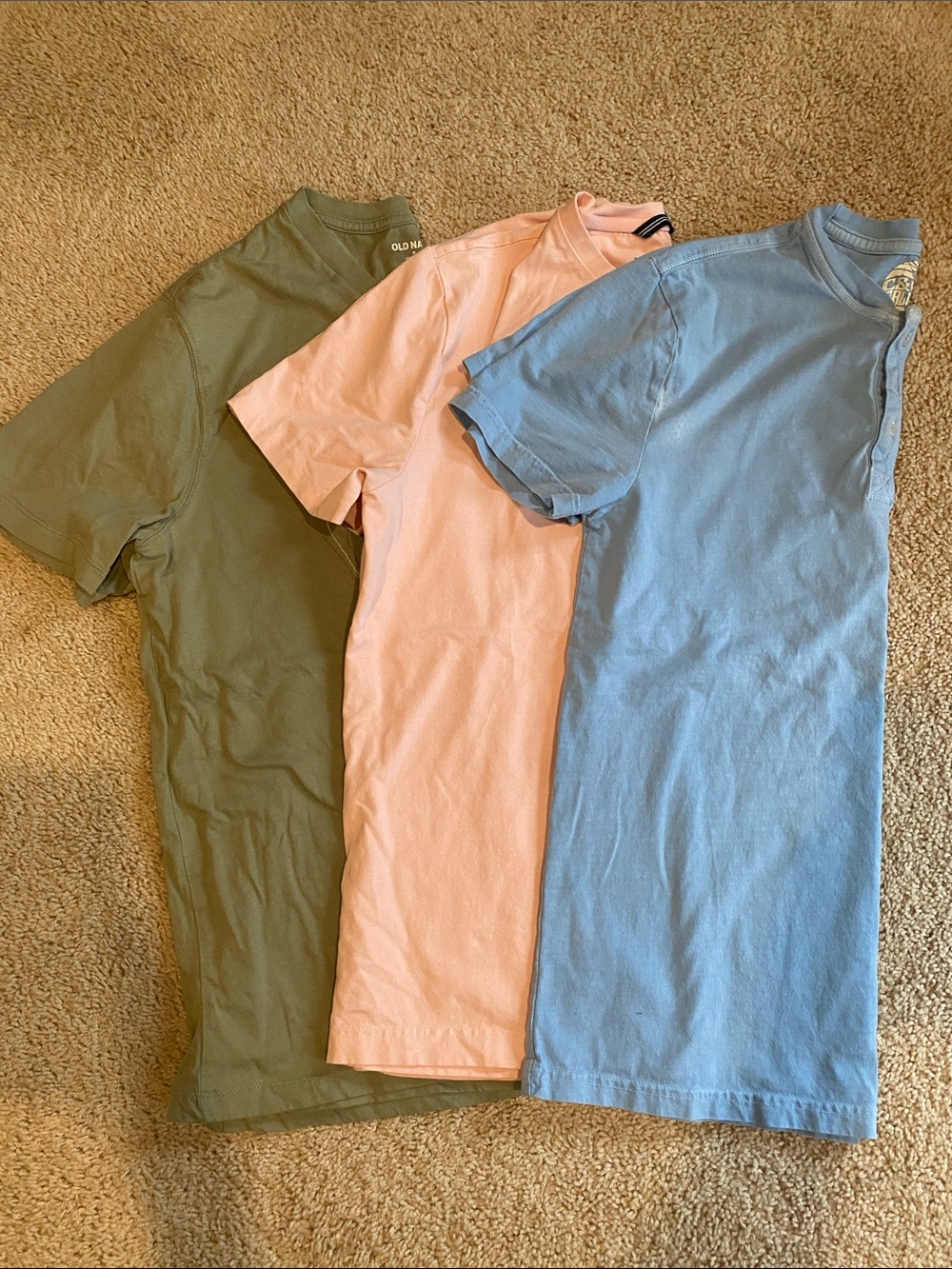 Nautica Short Sleeve Tees in Olive Green, Light Pink, and Light Blue